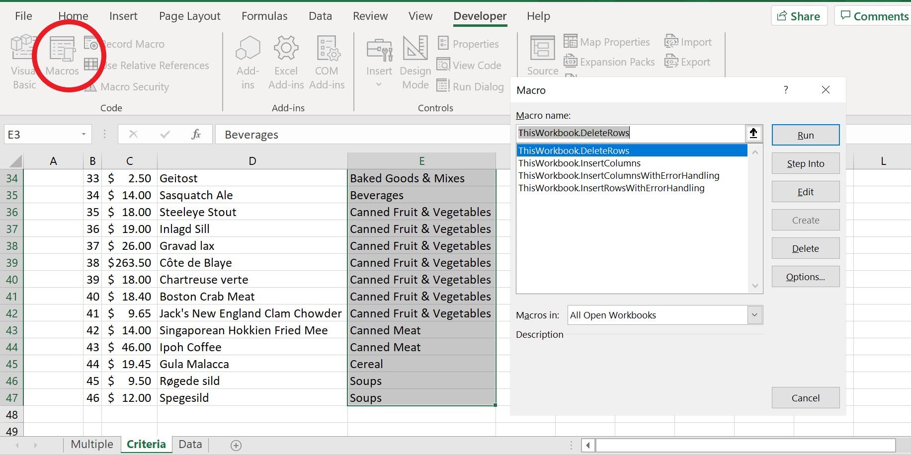 Excel vba метод rows