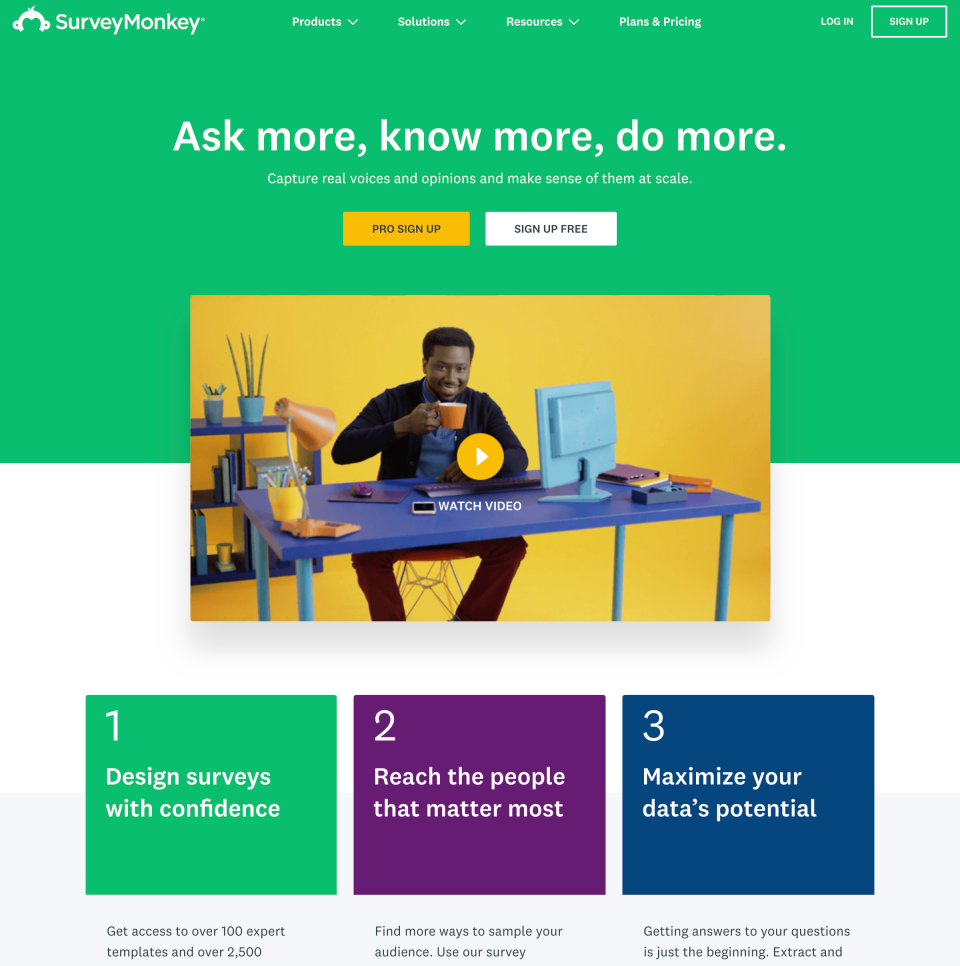 A SurveyMonkey page in English with a simple and similar aesthetic
