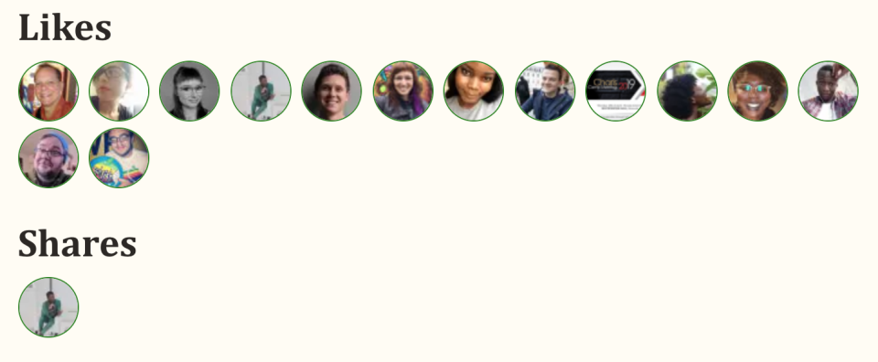Screenshot of a component showing a series of user profile images of users who have liked something