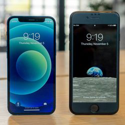 <em>The iPhone 12 mini (left) and iPhone 7 (right).</em>