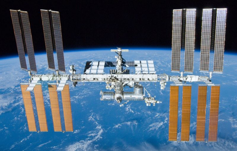 The essentially complete International Space Station in 2010, as seen by space shuttle Atlantis.