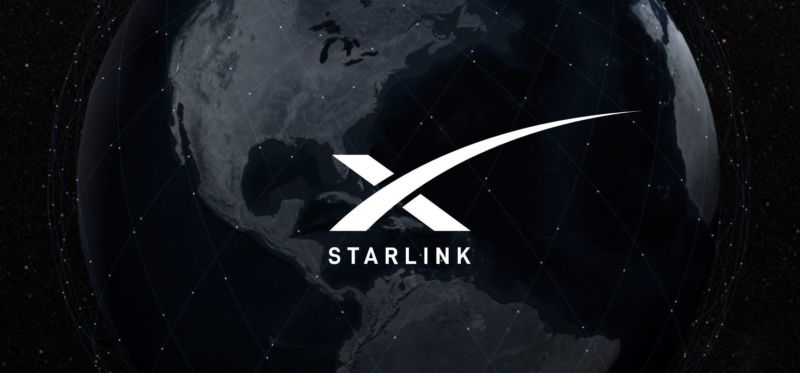 Starlink logo imposed on stylized image of the Earth.