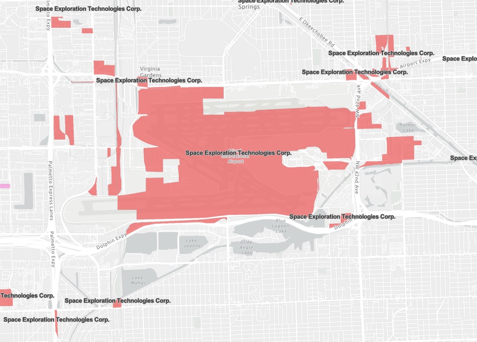 SpaceX's funded areas in and around the Miami airport.
