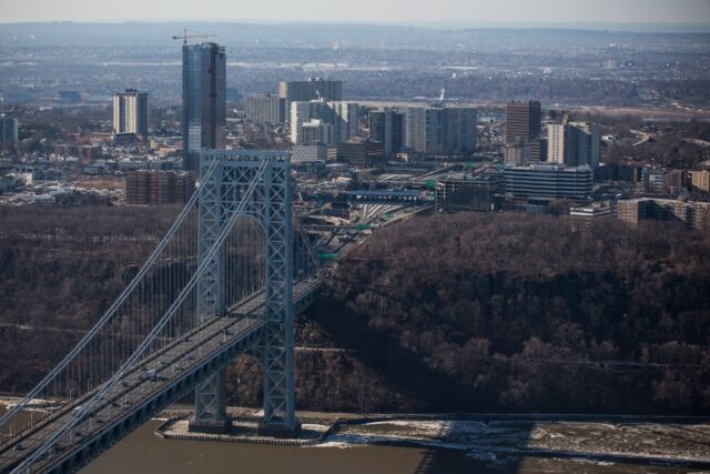 The New Jersey side of the George Washington Bridge, connecting Fort Lee, NJ, and New York City. It was central to 