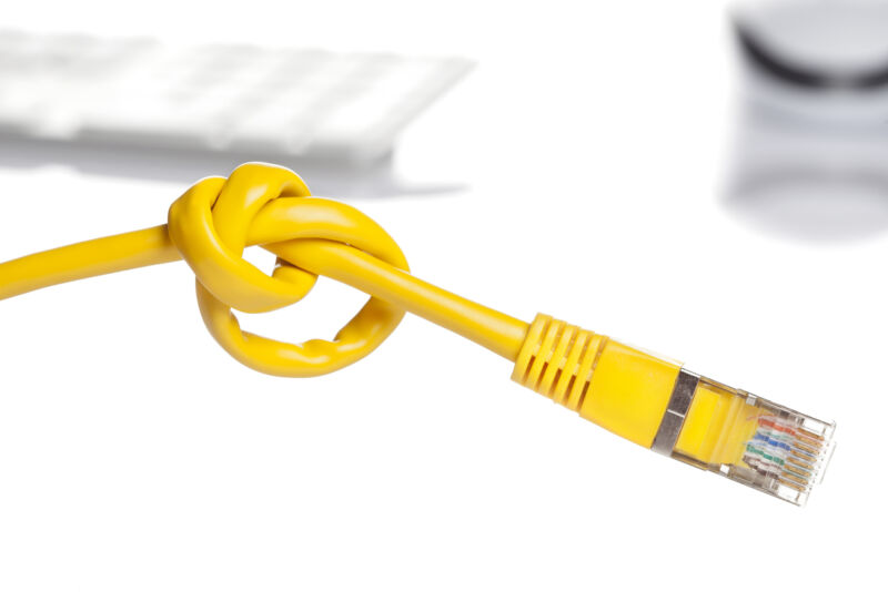 Ethernet cable tied in a knot.