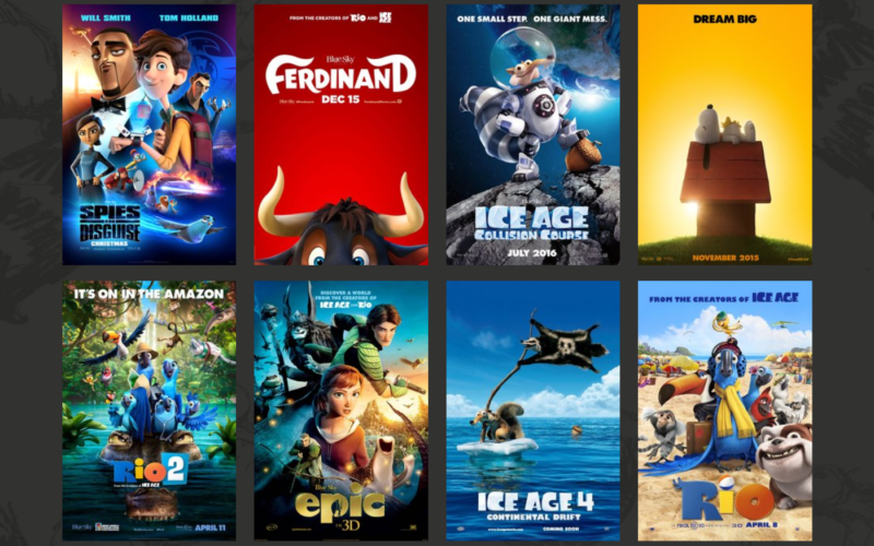 Two rows of posters for animated films.