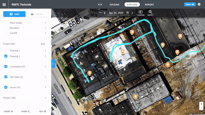 DroneDeploy's software can compare and contrast footage from different dates