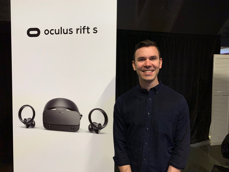 Nate Mitchell, cofounder of Oculus, shows off the Oculus Rift S.
